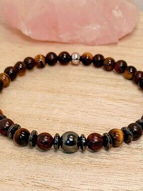 The Iron Tiger Men's 6mm Tiger's Eye & Jasper Bracelet